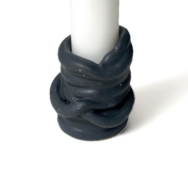 Snirklet keramik lysestage - Sort