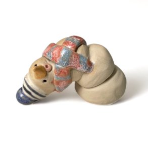 Vltet snemand - keramikfigur - pink