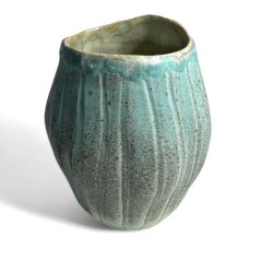 Rillet unika keramik vase - potte - Grn