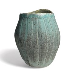 Rillet unika keramik vase - potte - Grn