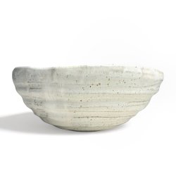 Stor rillet keramik skl - Lys pfugl