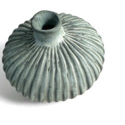 Stor unika keramik vase - grn rillet