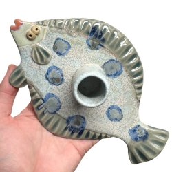 Fladfisk - keramik lysestage - Mint bl�