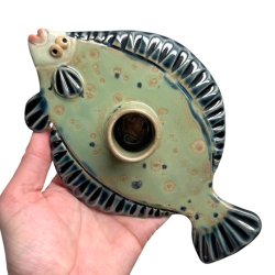 Fladfisk - keramik lysestage - Grn 