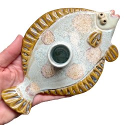 Fladfisk - keramik lysestage - Mint amber