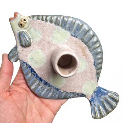 Fladfisk - keramik lysestage - Rosa bl