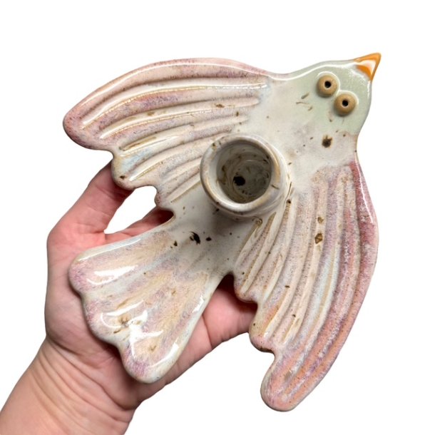 Flyv fugl -keramik lysestage - Rosa