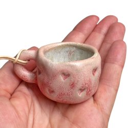 Mini keramikkop - Julepynt - Rosa hjerter