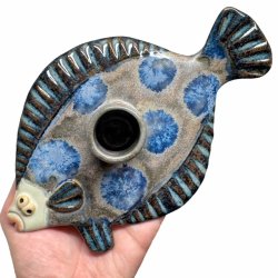 Fladfisk - keramik lysestage - Bl