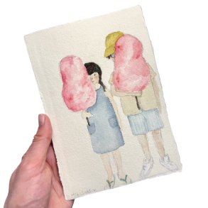 Candyfloss og s blev der ro - Original Akvarel -  A5