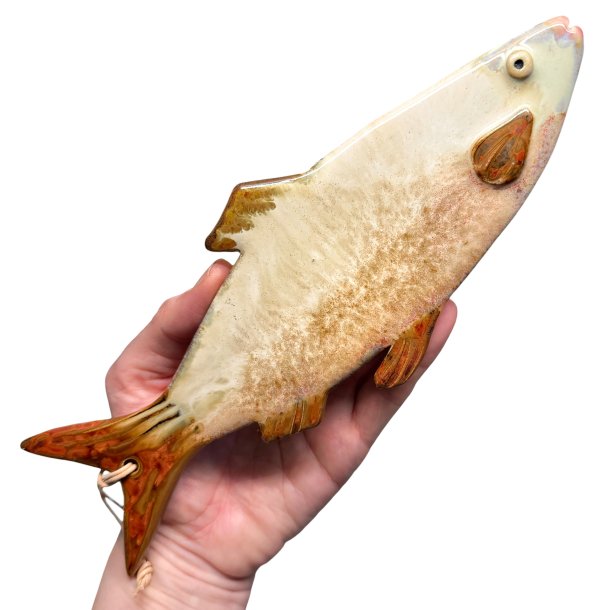 L�kker sild - keramik fisk til v�ggen - R�dbrun