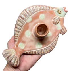 Fladfisk - keramik lysestage - rosa