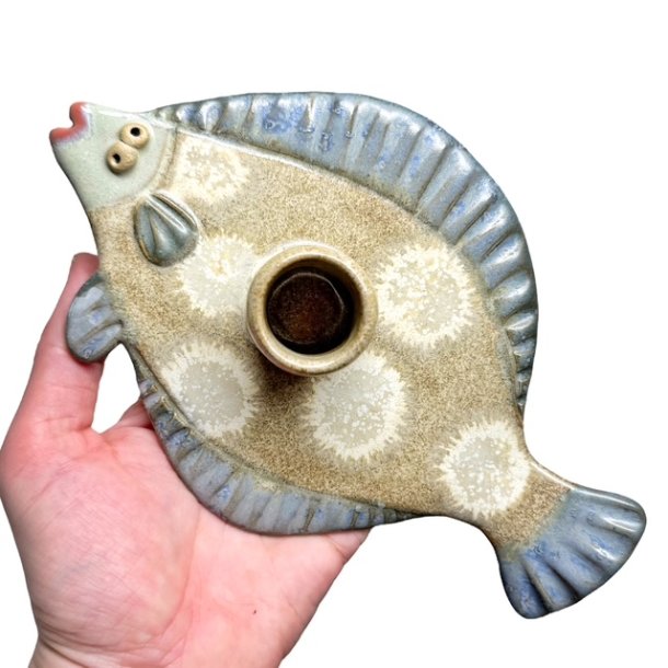 Fladfisk - keramik lysestage - Sand bl