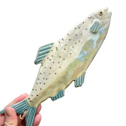 Lkker sild - keramik fisk til vggen - grn prikket