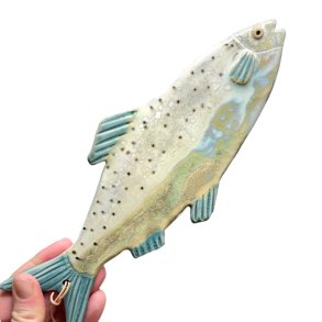 Lkker sild - keramik fisk til vggen - grn prikket