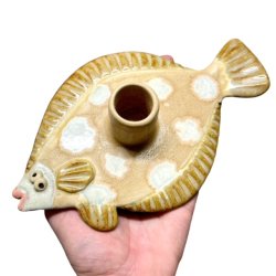 Fladfisk - keramik lysestage - gylden sand