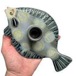 Fladfisk - keramik lysestage - Grn