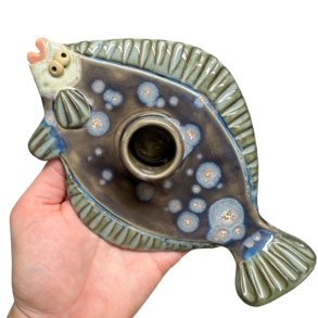 Fladfisk - keramik lysestage - Bl