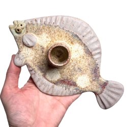 Fladfisk - keramik lysestage - Rosa