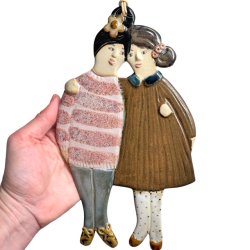 Mig og min bestie - keramik vgophng - Rosa brun