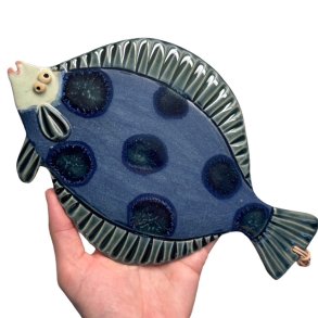 Bl sptte - keramik fladfisk til vggen