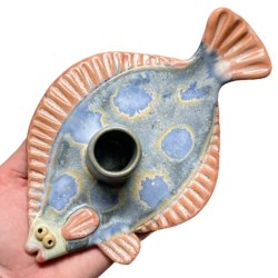 Fladfisk - keramik lysestage - Rosa bl