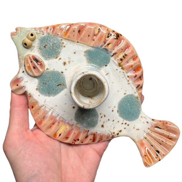 Fladfisk - keramik lysestage - Multi