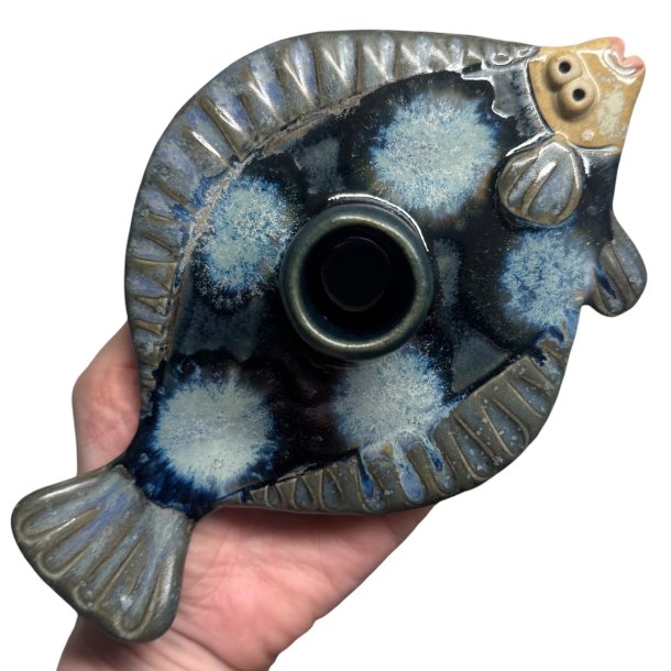 Fladfisk - keramik lysestage - bl�