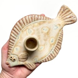 Fladfisk - keramik lysestage - Rosa sand