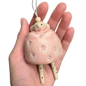 Engel - keramik klokke - lille rosa
