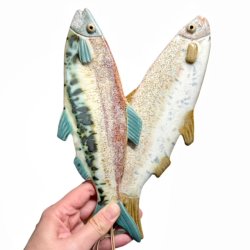 Lkker sild - keramik fisk til vggen - gul