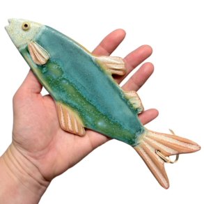 Lkker sild - keramik fisk til vggen - grn