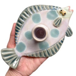 Fladfisk - keramik lysestage - Rosa bl