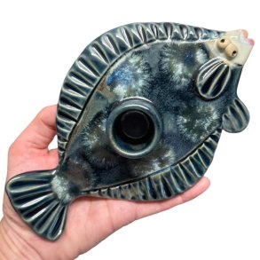 Fladfisk - keramik lysestage - Bl