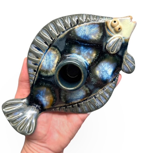 Fladfisk - keramik lysestage - Bl