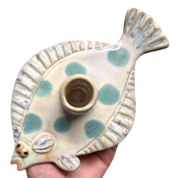 Fladfisk - keramik lysestage - Pastel