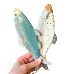 Lkker sild - keramik fisk til vggen - grn
