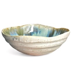 Stor rillet keramik skl - Lys pfugl