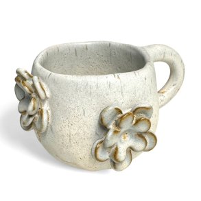 Flora - keramik kop med blomster - sart gr-rosa