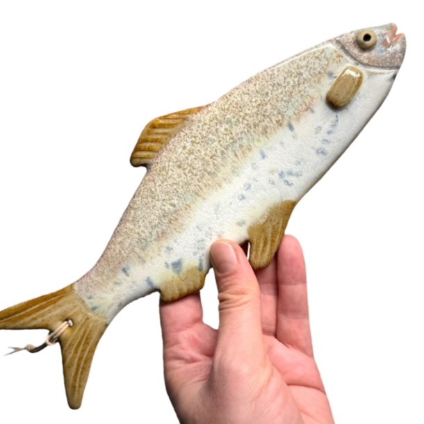 Lkker sild - keramik fisk til vggen - gul