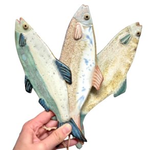 Lkker sild - keramik fisk til vggen - gylden grn