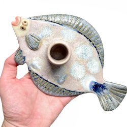 Fladfisk - keramik lysestage - Rosa bl