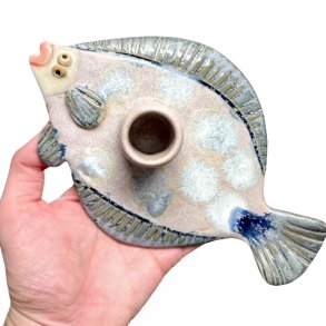 Fladfisk - keramik lysestage - Rosa bl