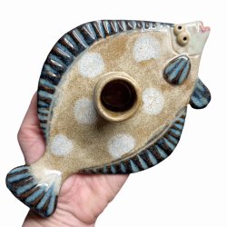 Fladfisk - keramik lysestage - Sand bl