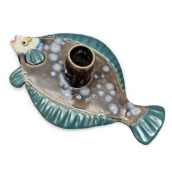 Fladfisk - keramik lysestage - Grn krystal