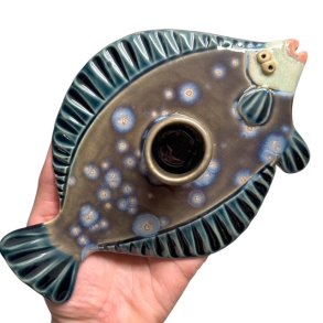 Fladfisk - keramik lysestage - Krystal bl