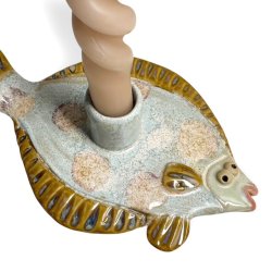 Fladfisk - keramik lysestage - Mint amber