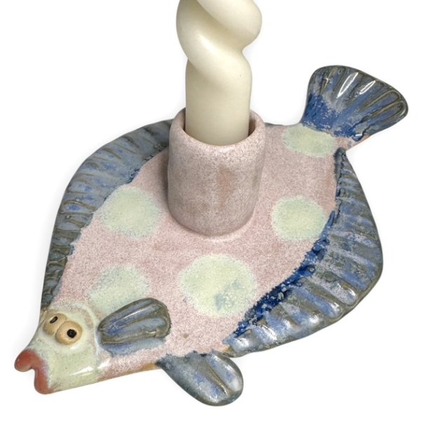 Fladfisk - keramik lysestage - Rosa bl