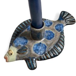 Fladfisk - keramik lysestage - Bl