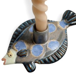 Fladfisk - keramik lysestage - Bl
